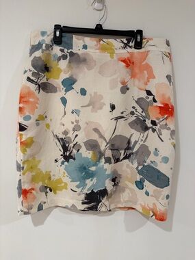 Jones Wear Cream Floral Watercolor Pencil Skirt